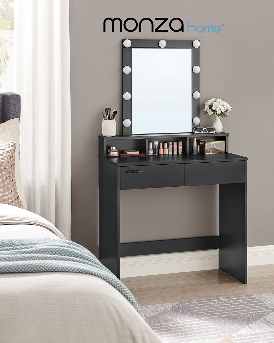 Kaptafel met Verlichte Spiegel, Instelbare Helderheid, Makeup Tafel Zwart