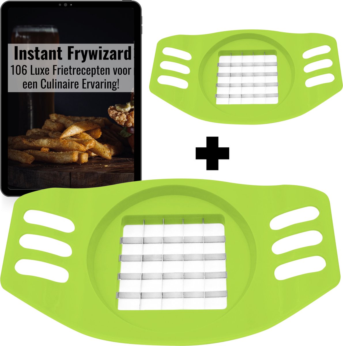 Bol.com 2x TEN® Frietsnijder + 106 FRIETRECEPTEN - Patatsnijder met RVS Messen - Groen aanbieding