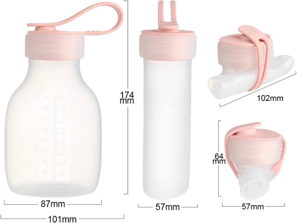 Mom Finity - Moedermelk Bewaarzakjes - Herbruikbaar - Siliconen -Borstvoeding Bewaarzakjes - 240ml - BPA-vrij - Lekvrij - Flesjes - Set van 2 - Roze — cadeau in Cadeau-ideeën - foto 2