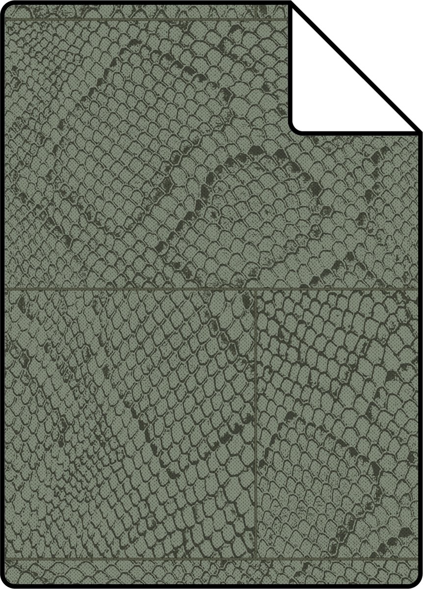 Proefstaal Origin Wallcoverings behang tegelmotief met slangenprint vergrijsd groen - 26.5 x 21 cm - 347787-S