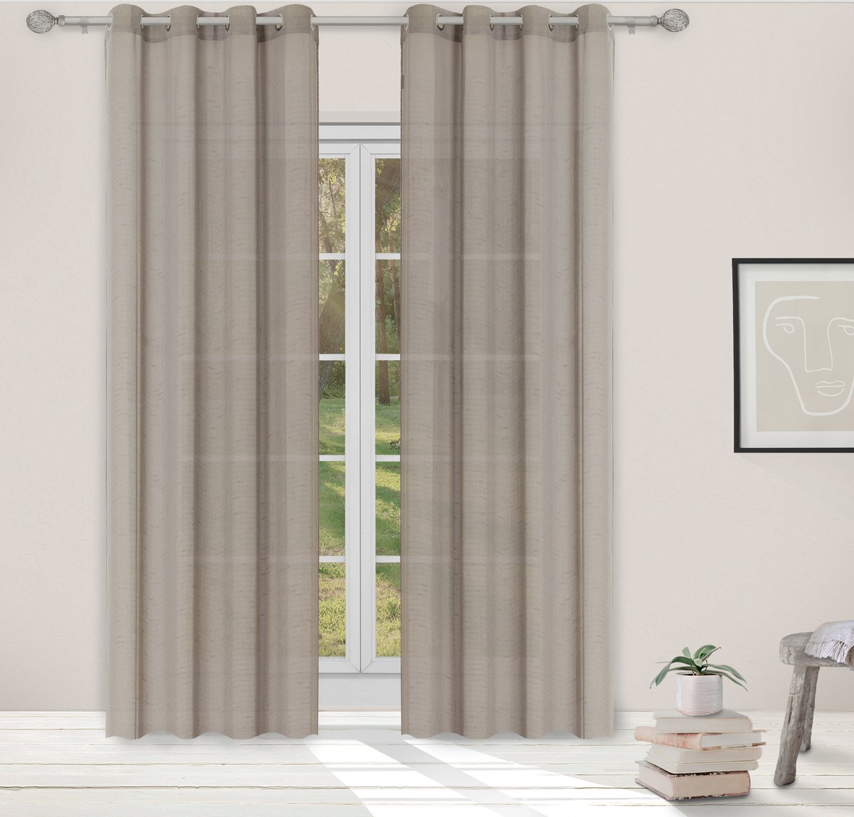 Light Guard Geweven Gordijn Linnenlook Flint – 140x280 cm – Half Transparant – Met Ringen voor Roede – Machinewasbaar – Per Stuk Grijs (Flint)