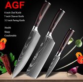 Couteaux japonais KBK® - Set de couteaux - 3 pièces - Couteau de chef - Couteau japonais - Couteau - Imprimé Damas japonais - Acier inoxydable