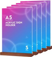 A5 standaard acryl tafelstandaard (5 stuks) dubbelzijdige bordhouder in T-vorm menukaarthouder voor hotel, restaurant, menukaart, reclame