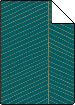 Proefstaal ESTAhome behangpapier visgraat-motief smaragd groen en goud - 139200 - 26,5 x 21 cm