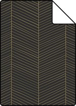 Proefstaal ESTAhome behangpapier visgraat-motief zwart en goud - 139136 - 26,5 x 21 cm