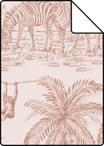 Proefstaal ESTAhome behang jungle dieren terracotta roze - 139348 - 26,5 x 21 cm