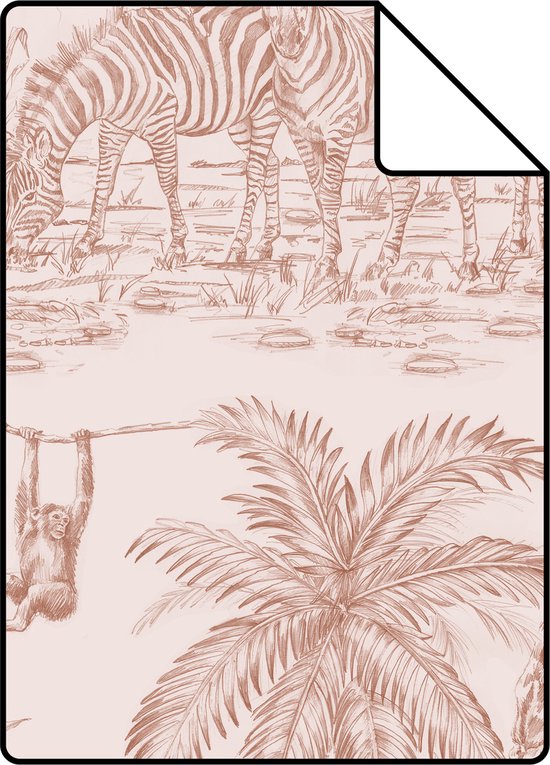 Echantillon ESTAhome papier peint animaux de la jungle rose terre cuite - 139348 - 26,5 x 21 cm