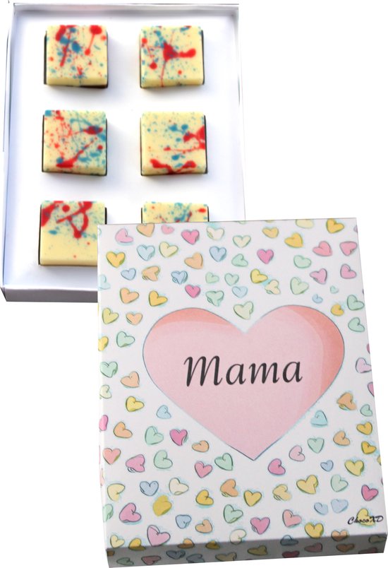 Foto: Moederdag cadeau chocolade cadeau voor haar brievenbuspakket fairtrade chocolade handgemaakte chocolaatjes natuurvriendelijke geschenkdoos wit en melk