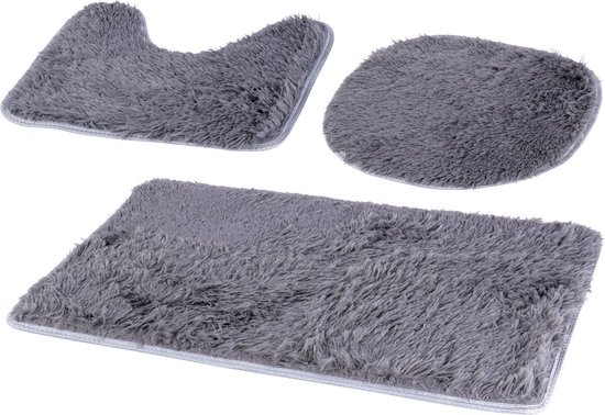 Badmat Set Grijs 3 delig - Badmatten - Toiletmat - Douchemat - Vloermat - WC Mat