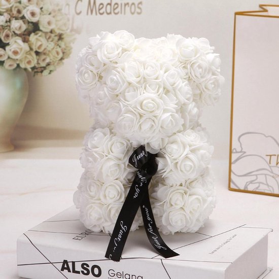 Rose Bear - Handgemaakte Rozen Teddybeer - Cadeau voor Moederdag-Valentijnsdag-Verjaardagen-Vrijgezellenfeesten-Bruiloften - Inclusief Transparante Geschenkdoos