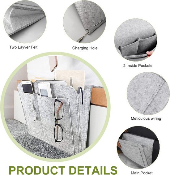 Fittoway Bedtas, bed, organizer, hangtas, organizer, grote opbergruimte, hoogslaper voor boek, tijdschrift, speelgoed, mobiele telefoon (blauw