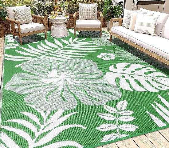 Outdoor tapijt, weerbestendig, groen, 180 x 270 cm, balkontapijt, groot kunststof tapijt voor buiten, uv-bestendig, picknickdeken, wasbaar, tuintapijt, groen, campingtapijt voor buiten, terras,