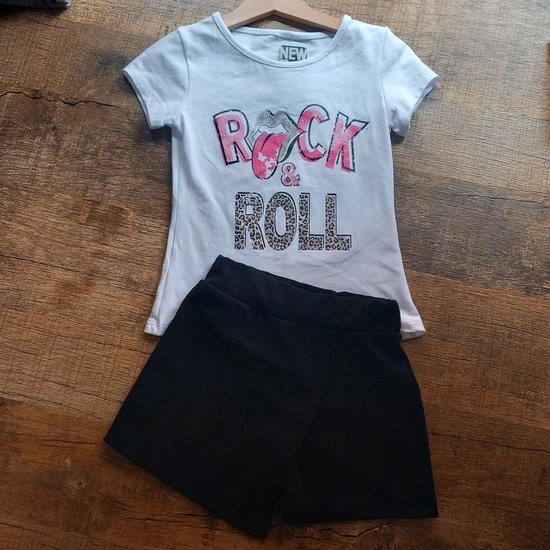 New Collection - T-shirt - Rock & Roll - Wit/roze - maat 140