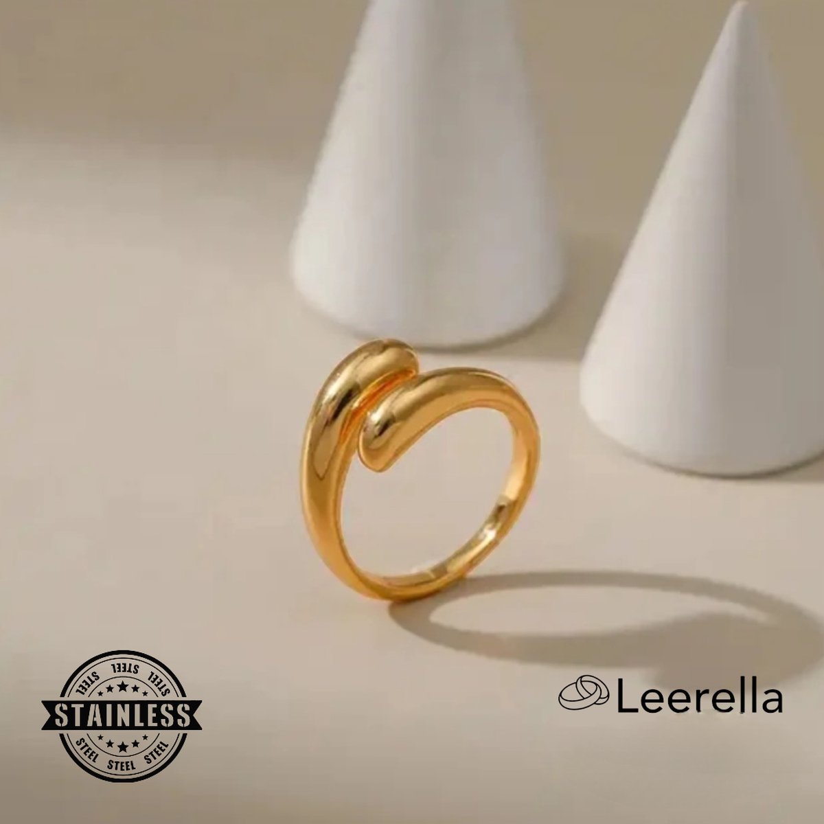 Leerella Stijlvolle Dames Goud Druppelring Maat 6/16.5mm - Perfecte Aanvulling voor Elke Outfit! Onverwoestbaar Roestvrij Staal - Ideale Geschenk voor Moederdag, Valentijnsdag en Verjaardagen!