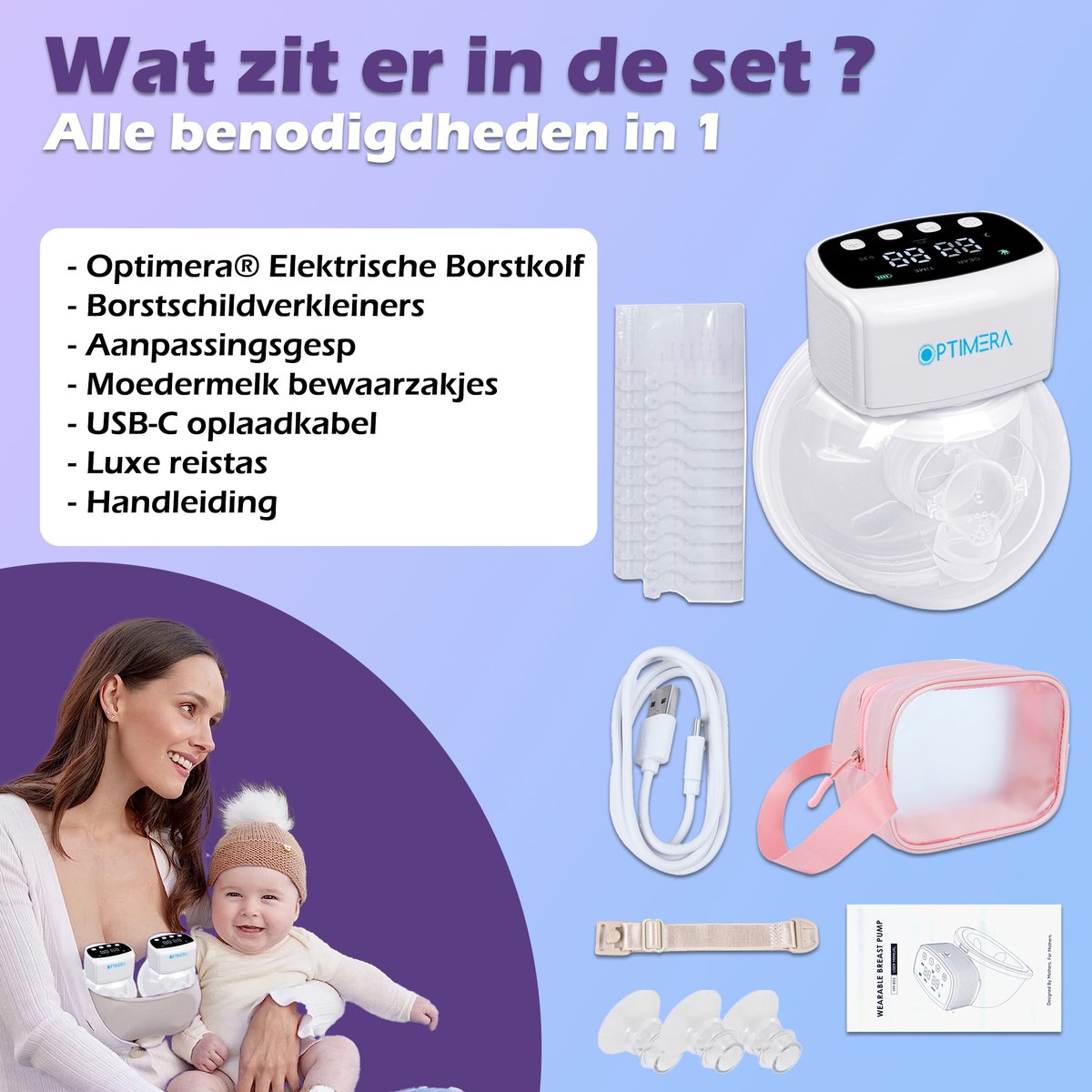 WM-TEC OPTIMERA - Handsfree Borstkolf - Elektrische Kolf thumbnail 4