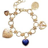 Marama - Bracelet à breloques Coeur - réglable - plaqué or - pierre précieuse lapis - or - bleu