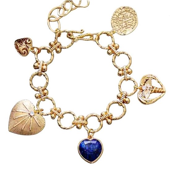 Marama - Bedelarmband Heart - verstelbaar - gold plated - lapis edelsteen - goud - blauw
