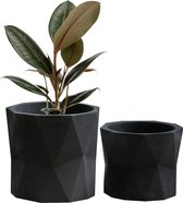Designer geometrische bloempotset 2-delige plantenpotset voor binnen en buiten (matzwart)