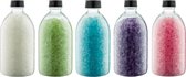 Badzout - 600 gram - set van 5 verschillende geuren - Zwarte Dop - Relaxing Moment, Eucalyptus, Opium, Lavendel en Rozen