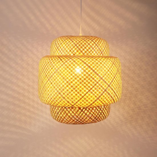 Goeco hanglamp - 40cm - Medium - E27 - bamboe - zonder lamp - voor keukeneiland eetkamer woonkamer veranda