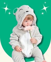 BoefieBoef Muis Dieren Onesie & Pyjama voor Baby & Dreumes en Peuter tm 18 maanden - Kinder Verkleedkleding - Dieren Kostuum Pak - Grijs