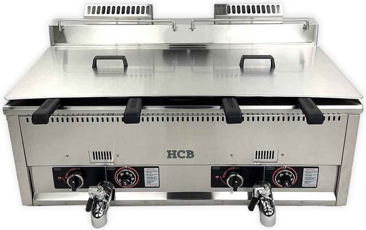 HCB® - Professionele Horeca frituurpan - Dubbele friteuse - 2 x 30 liter - aardgas - RVS / INOX - 110x58x48 cm (BxDxH) - 40 kg