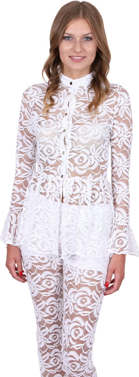 John Zack Witte kanten blouse