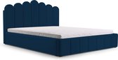 Tweepersoonsbed met fluwelen bekleding, met hoofdeinde, lattenbodem, bed voor volwassenen - BETT 03 - 180x200 - Donkerblauw (TRINITY 31)