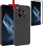 Hoesje Geschikt voor OnePlus 12R Hoesje Siliconen Case Hoes Met Screenprotector - Hoes Geschikt voor OnePlus 12R Hoes Cover Case - Zwart