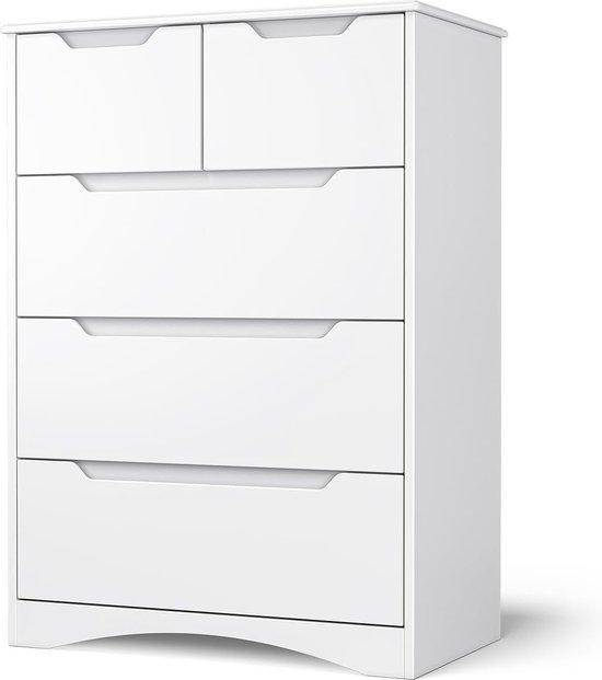 Bealife AP23 Ladekast Wit Slaapkamer -Ladekast met 5 Ruime -Lades voor Hal Kantoor Slaapkamer Woonkamer