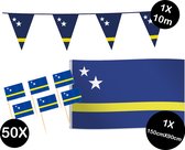Landen versiering pakket Curacao- gevelvlag Curacao(150cmX90cm)-prikkertjes Curacao(50stuks)-vlaggenlijn Curacao(1stuks)-wereld party decoratie (Curacao)