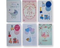 6 Cards & Crafts Geboortekaartjes | Zoon / Dochter | 12x17,5cm | Gevouwen wenskaarten inclusief enveloppen