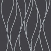 Strepen behang Profhome 371324-GU vliesbehang licht gestructureerd met strepen glanzend zwart zilver grijs 5,33 m2