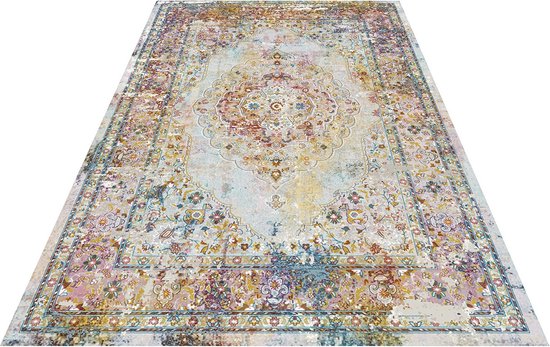 Lalee Picasso Keshan vloerkleed vintage laagpolig trendy multi beige kleuren 200x290cm