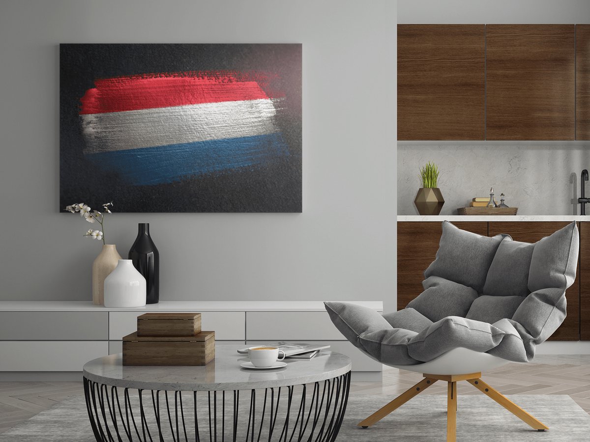 Trendex Global Canvas Schilderij - Vlag - Nederland - Wanddecoratie - 150x100 cm Zwart