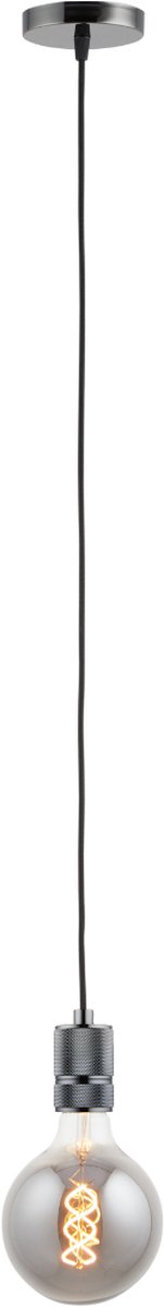 Pendel Zwart Titanium - Inclusief Lichtbron Rookglas - Classic - 1.5m Snoer - Met Plafondkap