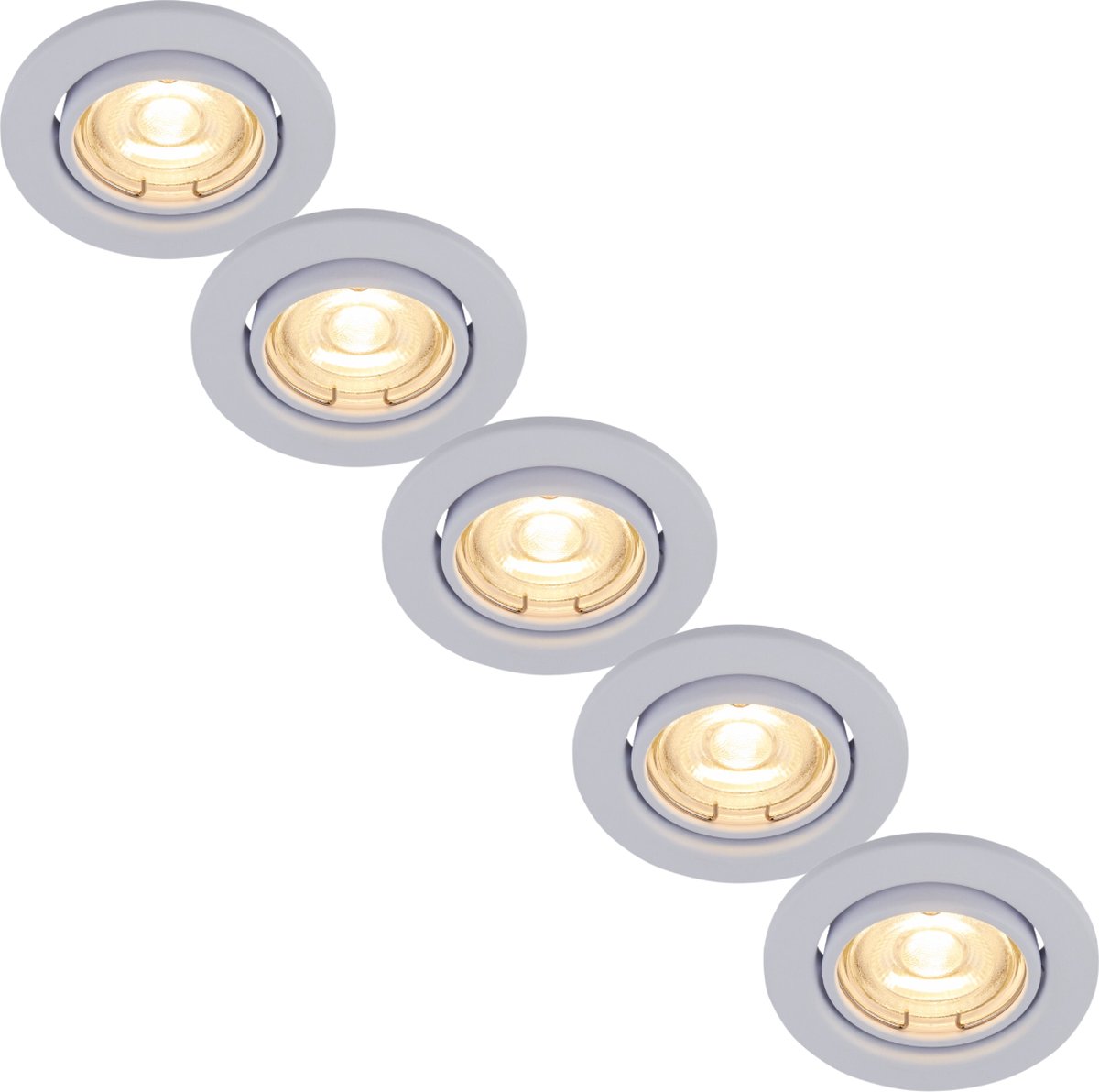 Inbouwspot wit rond kantelbaar - Met GU10 Fitting en dimbare GU10 LED lamp - 5 stuks