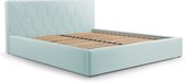 Tweepersoonsbed met fluwelen bekleding, met hoofdeinde, lattenbodem, bed voor volwassenen - BETT 02 - 180x200 - Lichtblauw (TRINITY 22)