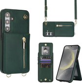 Geschikt Voor Samsung Galaxy S24 Plus Hoesje Met Koord - Solidenz S24 Plus Wallet Case Cover - Backcover Met Koordje - Cord Case - Lanyard - Hoesje S24 Plus - S24+ - Groen