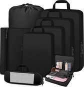 Kofferorganizerset met compressie [8-delig], reisorganizer, pakzakken voor koffer, kofferorganizer met kledingtassen, make-uptas, zwart