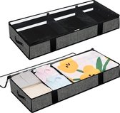 Set van 2 onderbedopbergboxen met transparant deksel, 52 L onderbedopbergbox met 2 scheidingswanden en bodemplaat, opvouwbare onderbedbox voor dekbedden, schoenen, kleding, speelgoed