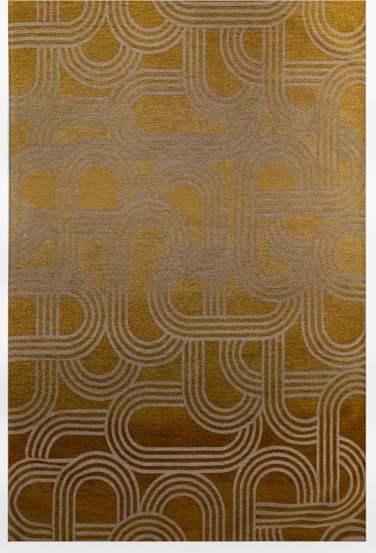 Vloerkleed Disco geel met geometrische lijnen en cirkels - Tapijt - 170 x 240 cm
