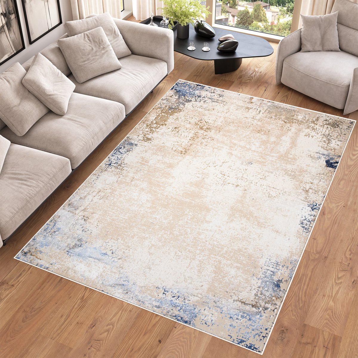 Tapiso Hera Vloerkleed Beige Blauw Creme Modern Stijvol Tapijt Maat- 140x200 Beige Blauw 5