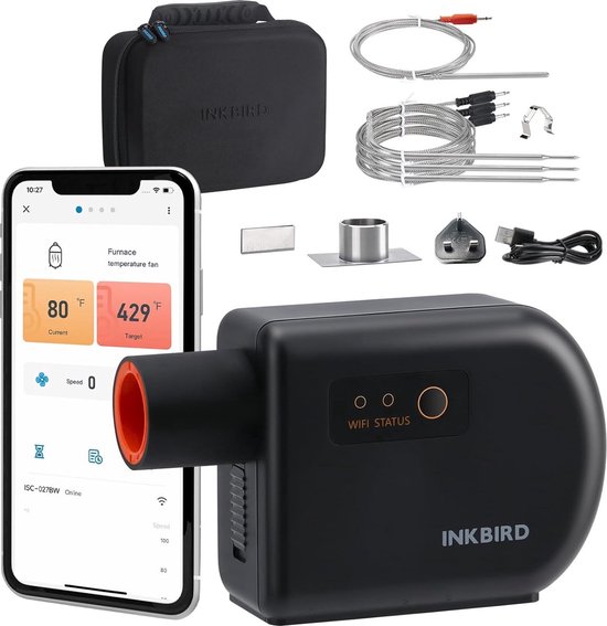 INKBIRD ISC-027BW Wi-Fi Bluetooth BBQ Temperatuurregelaar, Premium kwaliteit- Automatische Smoker Thermometer met 4 sondes voor Big Green Egg, Kamado Joe, Primo, Vision Grill, Akorn Kamado