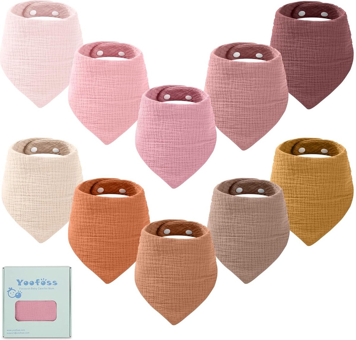 Goedkoopste Baby slabbetjes, 10 stuks, driehoekige sjaal, 6 lagen, superabsorberende halsdoek, katoenen mousseline, spuugdoekje, kwijlende slabbetjes voor baby's, peuters, jongens, meisjes
