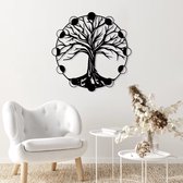 Prachtige Handgemaakte Maanfase Levensboom Metalen Wanddecoratie 50x50 cm Zwart