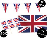Landen versiering pakket Engeland(UK)- gevelvlag Engeland(150cmX90cm)-prikkertjes Engeland(50stuks)-vlaggenlijn Engeland(1stuks)-Europa party decoratie (Engeland)