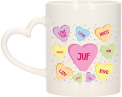 Bellatio Decorations Cadeau koffie/thee mok voor juf - pastel - hartjes oor - keramiek - juffen dag