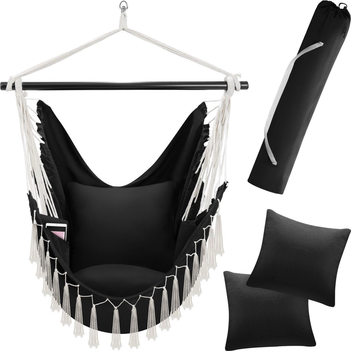 Bol.com tectake® Hangstoel voor Binnen of Buiten - met Kussen - Zonder Standaard - Weerbestendig - Met Tabletvak en Bekerhouder ... aanbieding