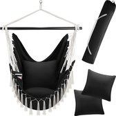 Bol.com tectake® - Hangstoel Malika - extra dikke zit- en rugkussens incl. draagtas en boekenvak - zwart aanbieding